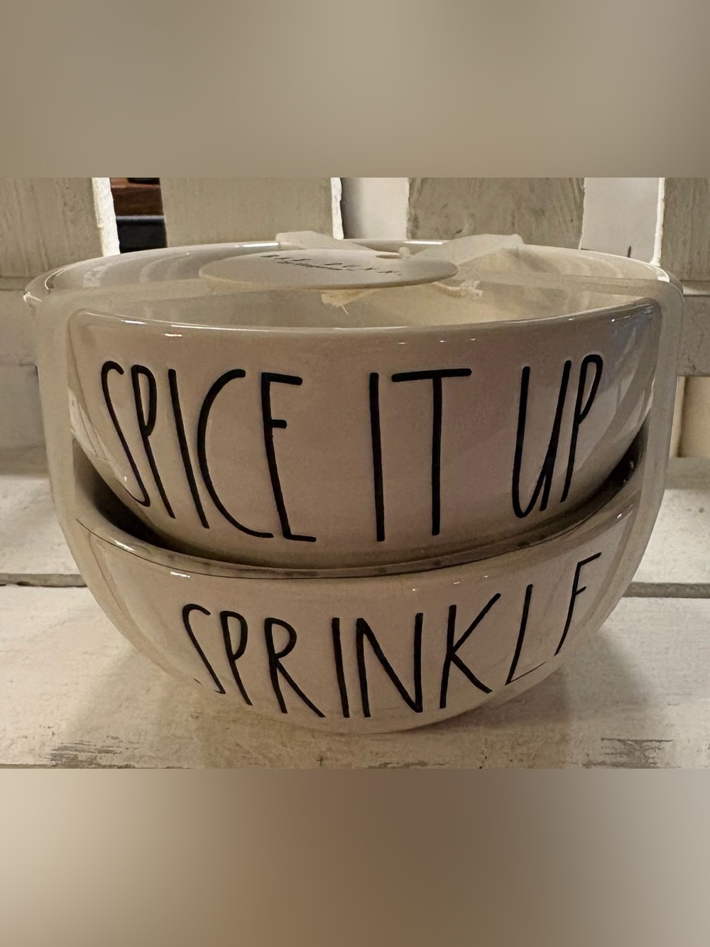 Rae Dunn White Ceramic 'Spice It Up' & 'Sprinkle' Stacked Bowls